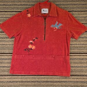 TOMBOLO Peep Peep Show Cabana Terry Cloth Organic Cotton Medium Polo Zip Shirt